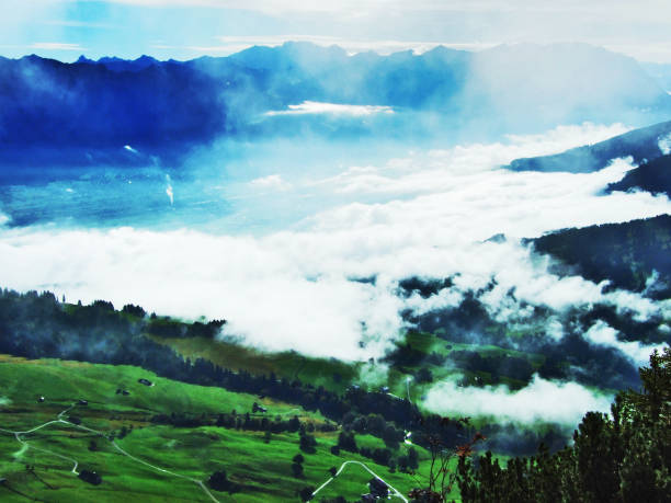 Low clouds and fog in the valleys Rhein and Simmitobel - Canton of St. Gallen, Switzerland