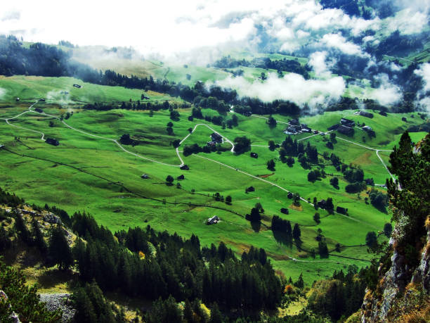 istock Low clouds and fog in the valleys Rhein and Simmitobel 1126472759