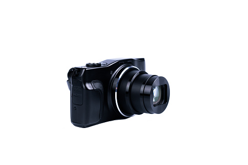 Small Black Camera Rounded Digital Black Compact Camera On White Background Or Isolated Stock ...