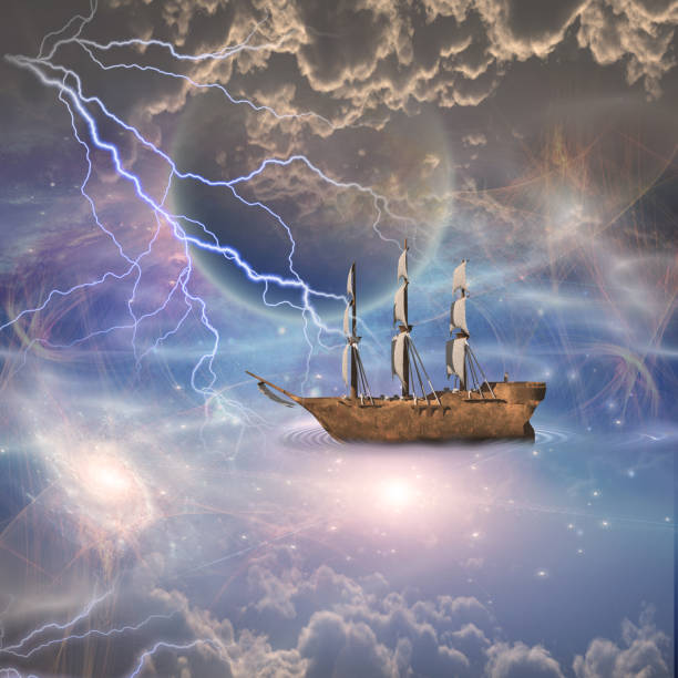 istock Sailing ship with full sails in fantastic scene 1126473570