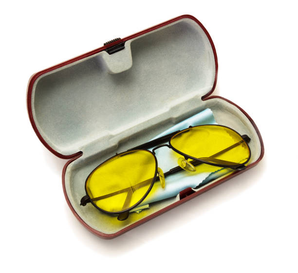 istock Anti-glare yellow glasses for driver with polarized polymer lenses in its case 1126477368