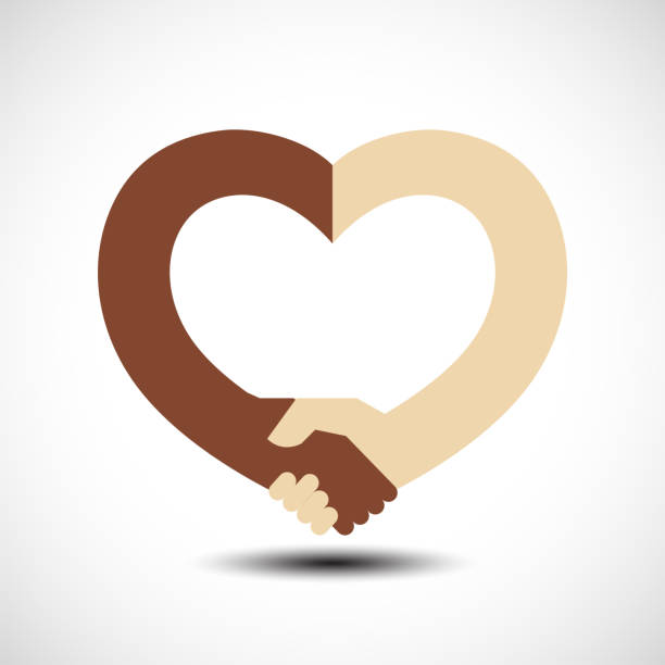 Handshake in the form of heart. Handshake sympathy, love and friendship concept vector art illustration