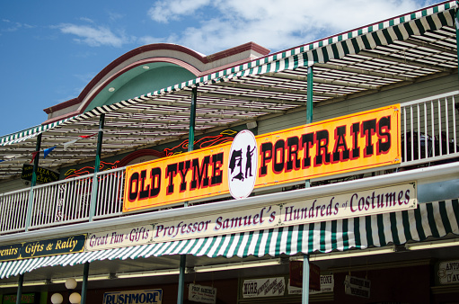 Keystone, South Dakota - July 13,2018: Old Time Portraits studio in Keystone, SD offers tourists a chance to get an old fashioned wild west photo taken of their family.