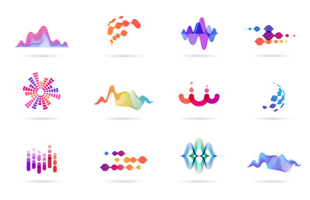 звуковая волна, музыка, логотип производства и коллекция символов, иконки дизайна - логотип stock illustrations