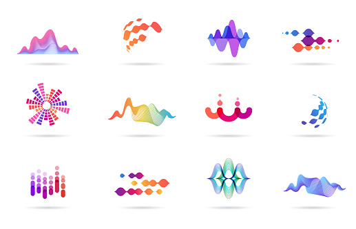 Sound wave, music, production logo and symbol collection, design icons set