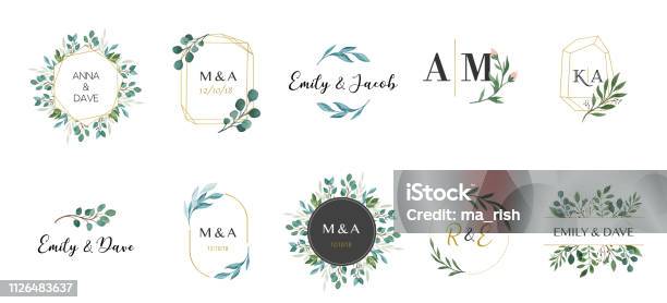 Wedding Logos Hand Drawn Elegant Delicate Monogram Collection Stock Illustration - Download Image Now