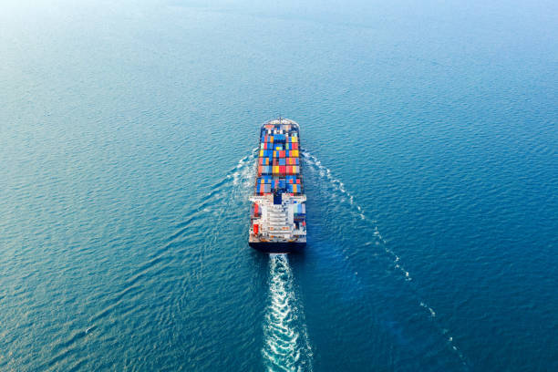 istock Aerial view of container cargo ship in sea. 1126487895