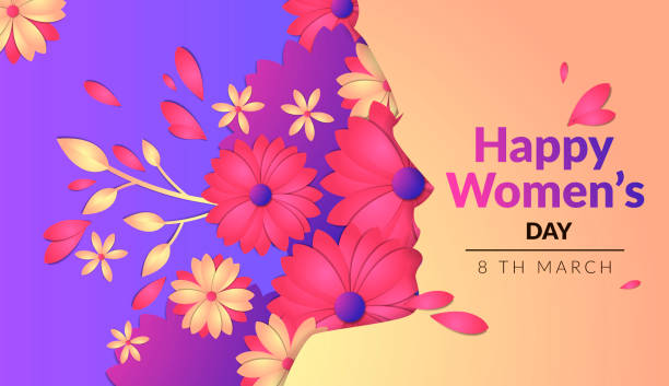 istock Vector image of a horizontal banner, flowers with cut out of paper effect, several layers of objects, the pattern for international women's day, the silhouette of the face of the girl on the side 1126488185