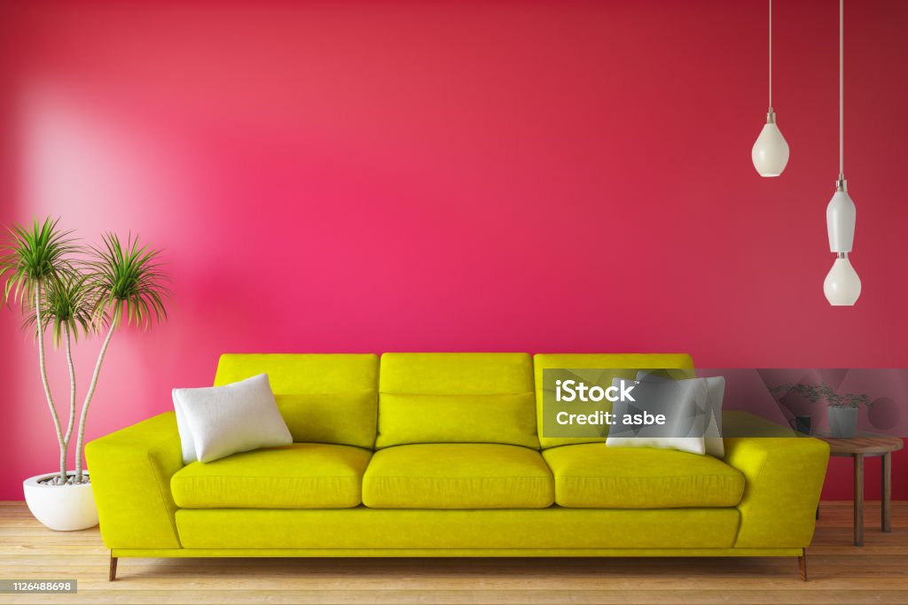 Sala de estar moderna con sofá y decoraciones - Foto de stock de Habitación libre de derechos