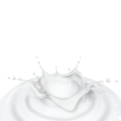 Milk Flowing and Splash in Crown Shape, for Milk Product background,3d rendering Include clipping path.