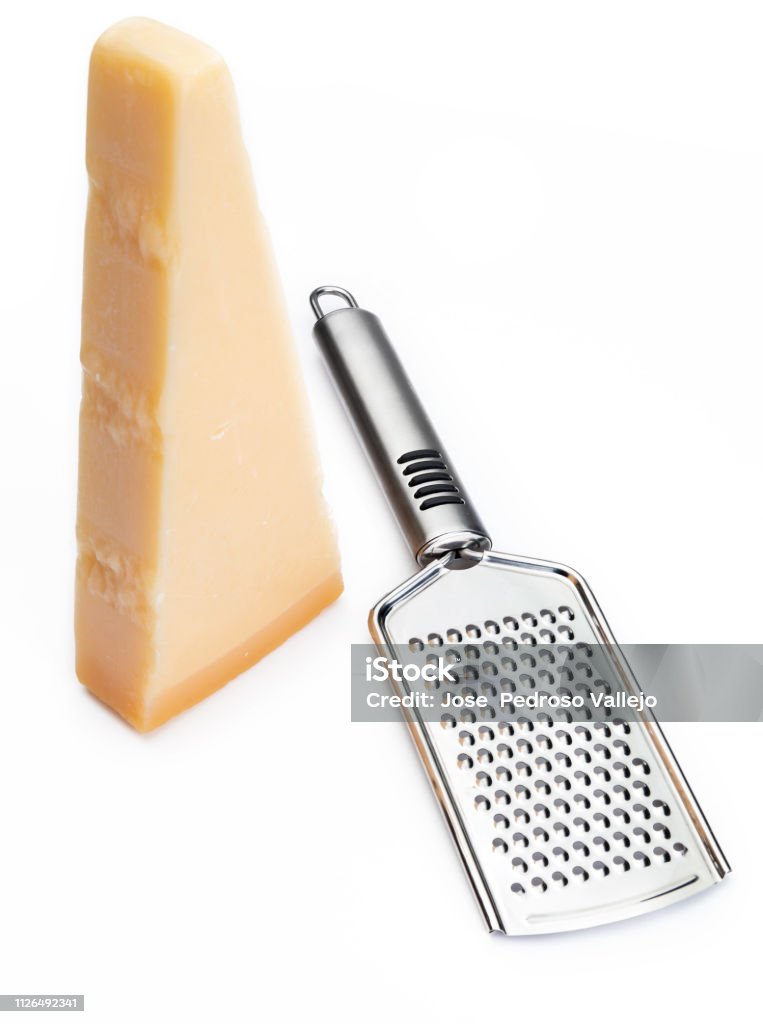 Wedge Of Parmesan Cheese Or Grana With Grater Isolated On White Background  Stock Photo - Download Image Now - iStock