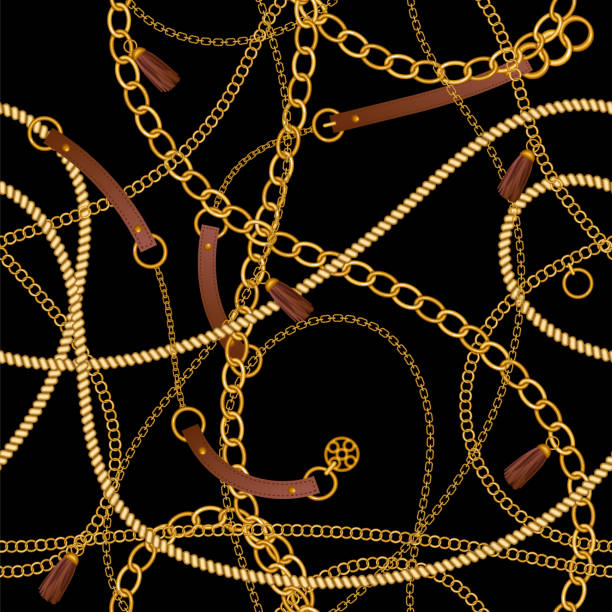 Seamless pattern with  jewelry chain and  belts for fabric design. vector art illustration