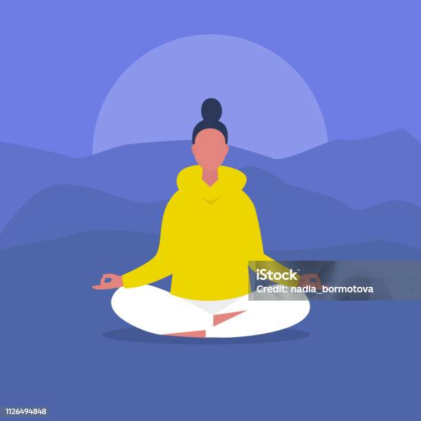 Meditasyon Açık Yoga Uyum Ve Gevşeme Lotus Poz Oturan Kadın Karakter Sakin Düz Düzenlenebilir Vektör Çizim Küçük Resim Modern Sağlıklı Yaşam Tarzı Stok Vektör Sanatı & Yoga‘nin Daha Fazla Görseli