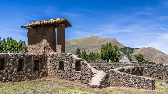 The ruins of the ancient Peruvian temple of Rakchi located on the famous Inca road that leads to Machu Picchu.