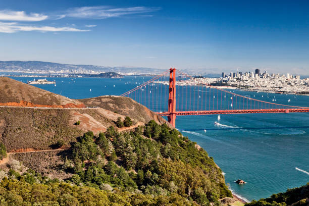 w panorama de san francisco el golden gate bridge - bridge road city golden gate bridge fotografías e imágenes de stock