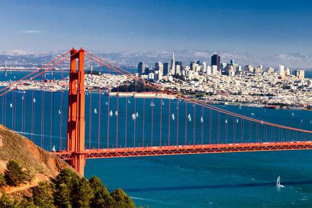 San Francisco Panorama w the Golden Gate bridge stock photo