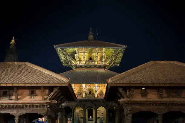 KATHMANDU, NEPAL -MAY 5: Krishna Mandir in Patan on Jan 16, 2019. Patan is listed as a World Heritage by UNESCO, the temples has thousand years of history