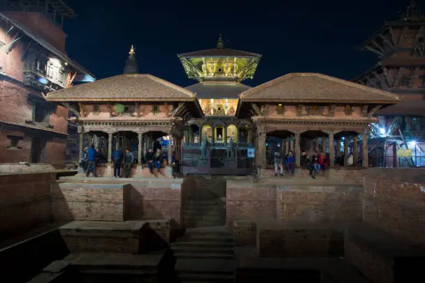 KATHMANDU, NEPAL -MAY 5: Krishna Mandir in Patan on Jan 16, 2019. Patan is listed as a World Heritage by UNESCO, the temples has thousand years of history