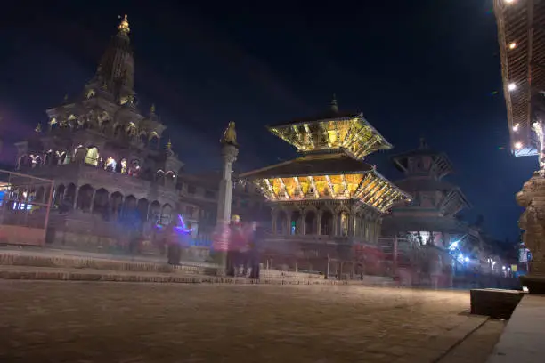 KATHMANDU, NEPAL -MAY 5: Krishna Mandir in Patan on Jan 16, 2019. Patan is listed as a World Heritage by UNESCO, the temples has thousand years of history