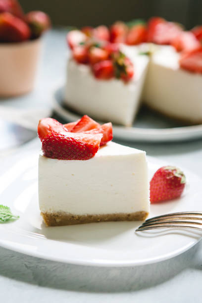 istock Classic cheesecake with strawberries on a white plate 1126511159
