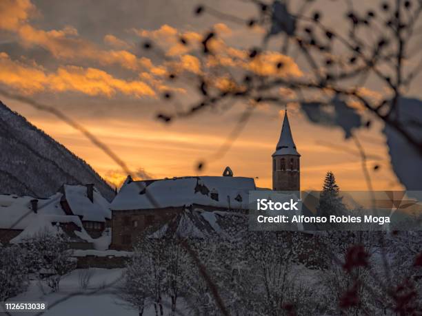 Unha Sunset Covered By Snow Stock Photo - Download Image Now - Beauty In Nature, Cold Temperature, Forest