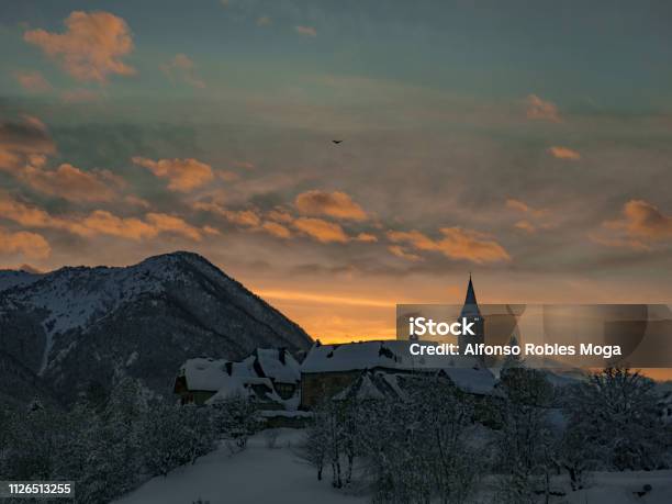 Unha Sunset Covered By Snow Stock Photo - Download Image Now - Beauty In Nature, Cold Temperature, Forest