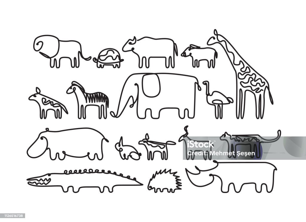 Line art African animals set African animals sketches Line Art stock vector