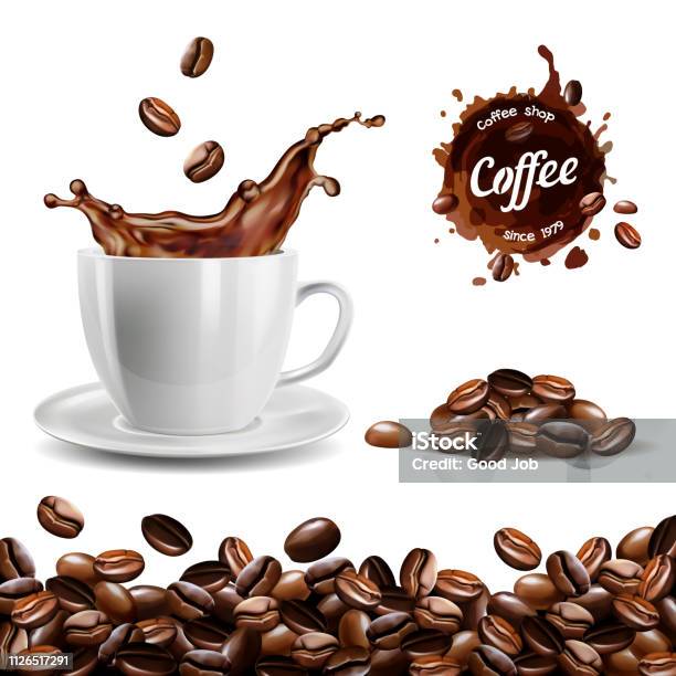 Realistische Vector Set Elementen Koffiebonen Achtergrond Stockvectorkunst en meer beelden van Koffie - Drank
