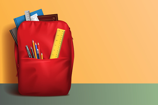 Red school backpack in vector