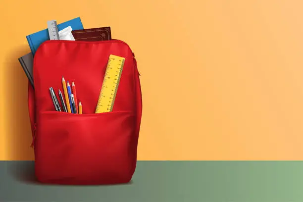 Vector illustration of Red school backpack