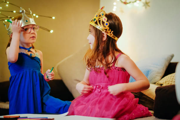 istock Cute Little Sisters Princess Drawing 1126522559