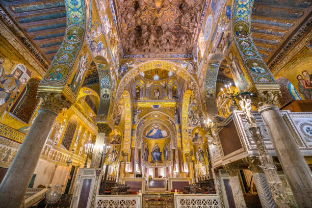 The Palatine Chapel from the Norman Palace (Palazzo dei Normanni) in Palermo. Sicily, Italy. The Palatine Chapel from the Norman Palace (Palazzo dei Normanni) in Palermo. Sicily, Italy. norman style stock pictures, royalty-free photos & images