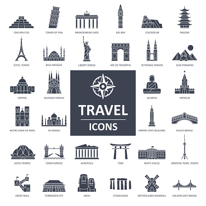 Travel Landmark Icons - Thin Line Vector illustration