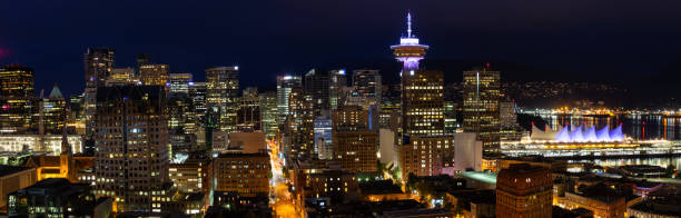 downtown vancouver antenne - scenics skyline panoramic canada place stock-fotos und bilder