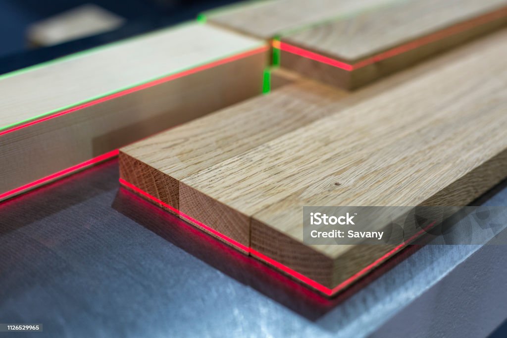 CNC machine CNC machine -laser control of dimensions and processing of wood Laser Stock Photo