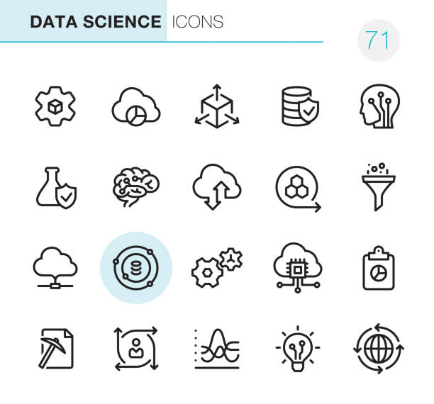 ilustrações de stock, clip art, desenhos animados e ícones de data science - pixel perfect icons - diagram computer network network server network security