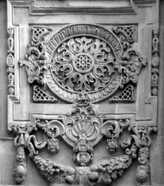 istock Old Stone Flower Carving Motif 1126531659