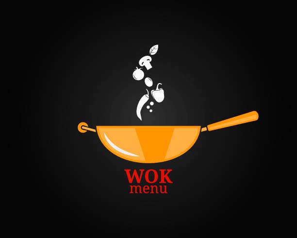 ilustraciones, imágenes clip art, dibujos animados e iconos de stock de fondo de menú de diseño de sartén - wok