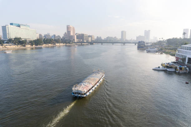 Scenic view of Nile river and Cairo, Egypt stock photo