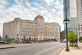 Urban landscape with view to Merchandise Mart, is a commercial building located in the downtown of Chicago, Illinois, USA