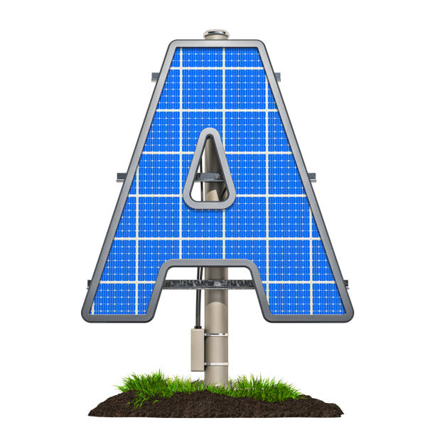 istock Alphabet letter A. Solar panel in shaped of letter A, 3D rendering isolated on white background 1126542317