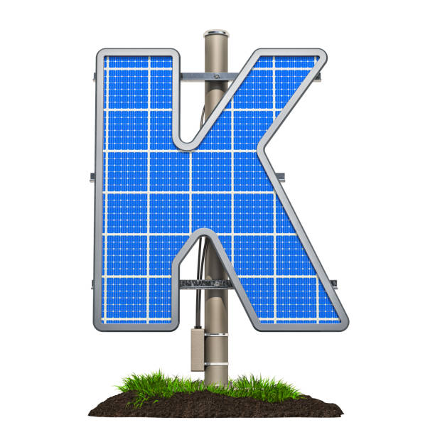 istock Alphabet letter K. Solar panel in shaped of letter K, 3D rendering isolated on white background 1126542471