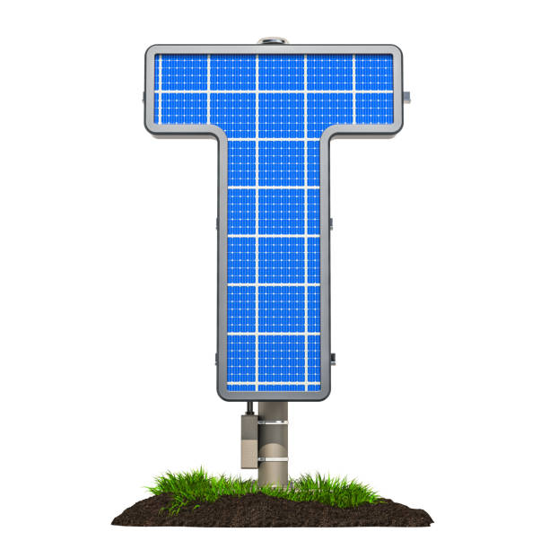 istock Alphabet letter T. Solar panel in shaped of letter T, 3D rendering isolated on white background 1126542509
