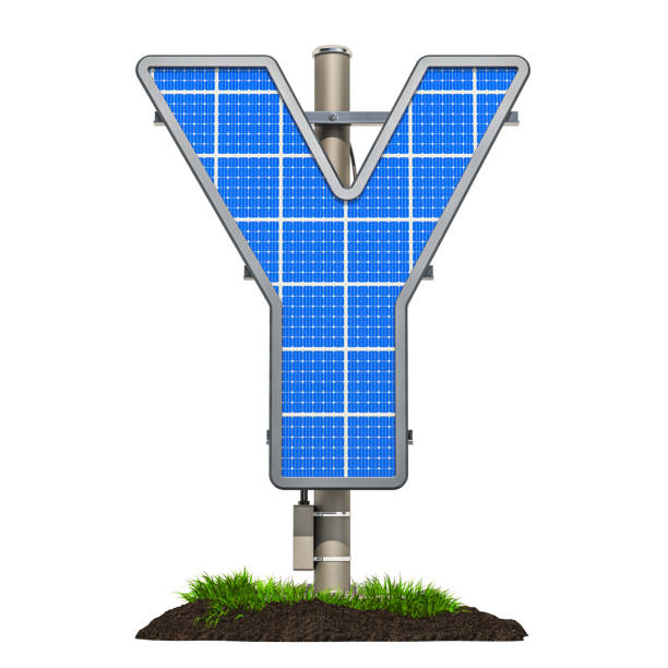istock Alphabet letter Y. Solar panel in shaped of letter Y, 3D rendering isolated on white background 1126542565
