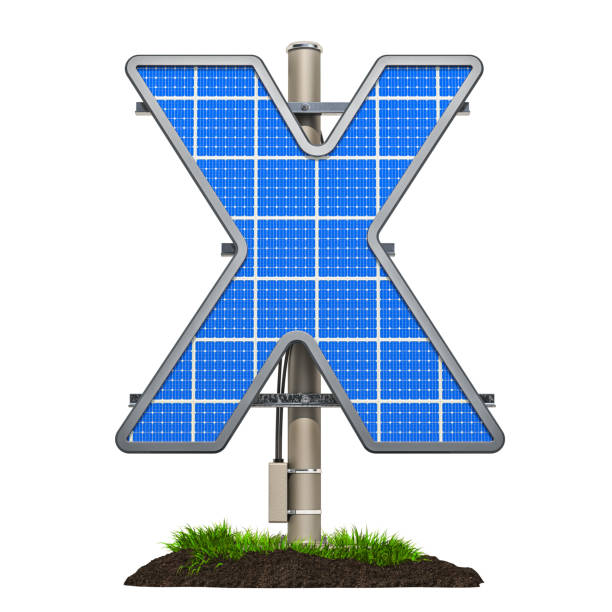 istock Alphabet letter X. Solar panel in shaped of letter X, 3D rendering isolated on white background 1126542758