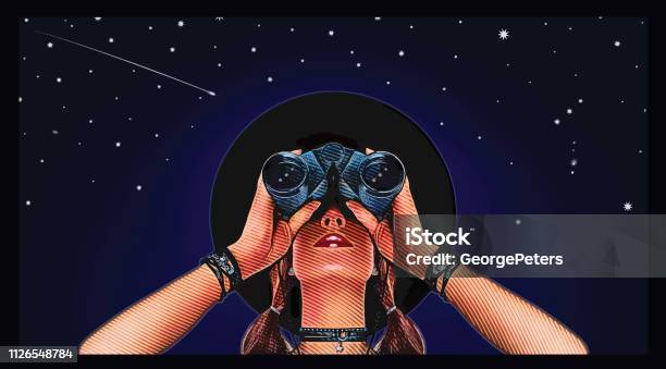 práctica Reflexión Danubio Ilustración de Mujer Joven Inconformista Con Prismáticos Y Estrellas y más  Vectores Libres de Derechos de Signo del zodíaco - iStock
