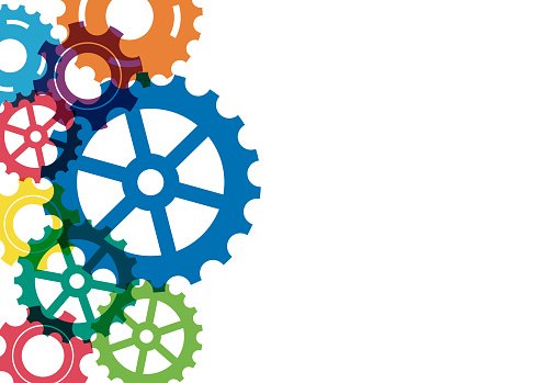 Abstract creative colorful gear wheel mechanism background. Machine cog technology. Teamwork concept. Vector illustration