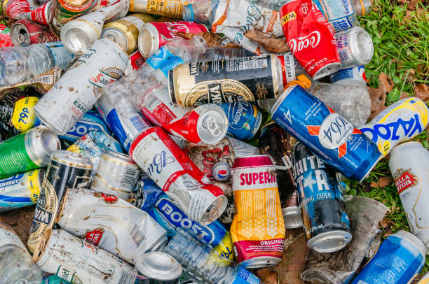 istock Recycle selection of empty plastic bottles, glass and drinks cans 1126557192