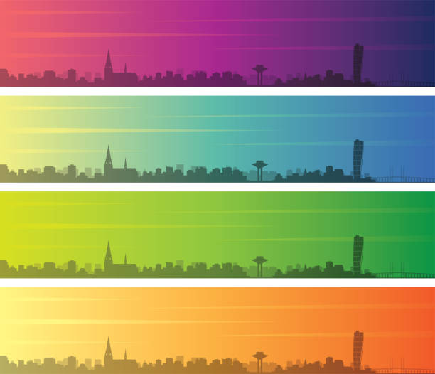 malmo wiele kolorów gradient skyline banner - malmö stock illustrations