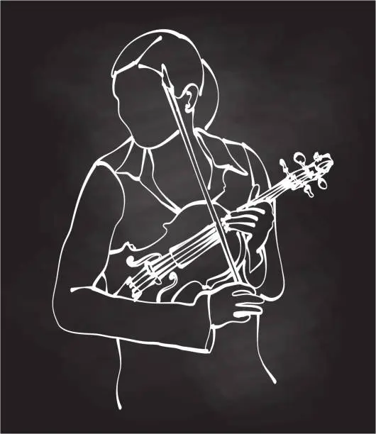 Vector illustration of Symphonic Orchestra Violonist Chalk Drawing